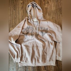Urban Outfitters Tan Hoodie with Tiger Print